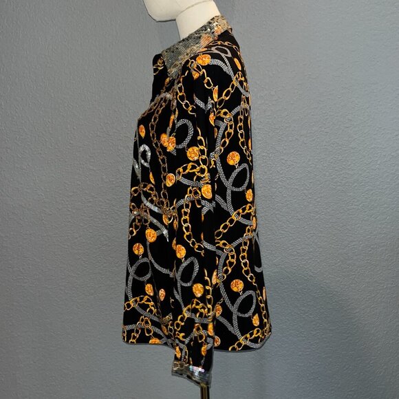Vintage STARINGTON Sequin & Bead Embellished Chain & Coin Silk Blouse - EUC - 8 - Picture 14 of 16